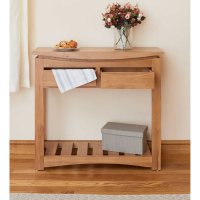 Modern Light Solid Oak Console Hall Table With 2 Drawers and Lower Shelf
