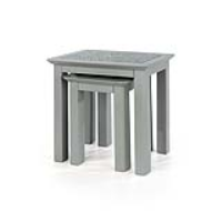 Grey Painted Nest Of 2 Side Lamp Occasional Tables with Real Stone Tops