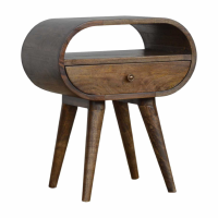 Traditional Round Edge Mango Wood Grey Wash 1 Drawer Bedside Table 54x45cm