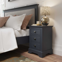 Grey Painted Large Bedroom Bedside Table Cabinet 3 Drawers Sculpted Cornices