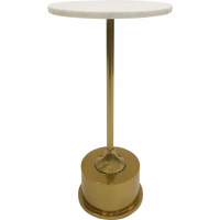 Northwich Side Table Metallic Champagne Finish on Round OffWhite Marble Base