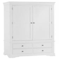 French Inspired White Painted Finish 2 Door 4 Drawer Double Bedroom Wardrobe With Pewter Effect Knobs 200 x 120cm
