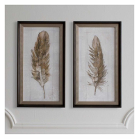 Set of 2 Autumn Feathers Wall Art In Wooden Picture Frames