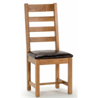 Ramore Natural Oak Kitchen Dining Room Chair Ladder Back Black PU Leather Seat