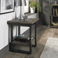 Weathered Dark Oak Lamp Side Sofa End Table with Lower Shelf