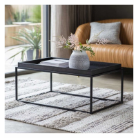 Industrial Modern Rectangular Tray Coffee Sofa Table Black Painted Metal 90 x 40cm