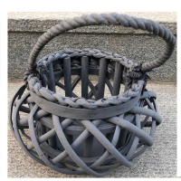 Small Grey Wicker Basket Lantern