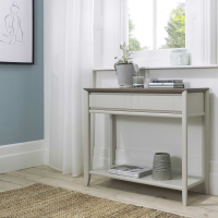 Grey Painted Console Hall Table Washed Oak Top 2 Drawers Lower Shelf