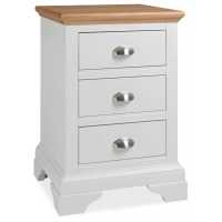 Modern Ivory White Painted Light Oak Top 3 Drawer Nightstand Bedside Table Cabinet
