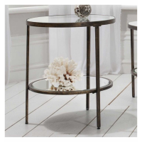 Aged Bronze Finish Metal Side Occasional End Table Glass Top and Shelf 50 x 60cm
