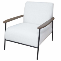 Foundry Pale Grey Upholstered Armchair Wooden Arms Black Steel Frame