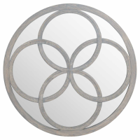 Flower of Life Cut Out Featured Grey Painted Round Wooden Mirror