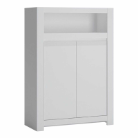 Modern White Painted 2 Door Small Storage Cabinet With Open Shelf
