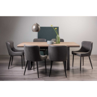 Weathered Oak 190 to 240cm Extending Dining Table Set 6 Dark Grey Faux Leather Chairs