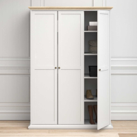 Modern Style Wooden White Painted Tall 3 Door Triple Wardrobe with Oak Top 200.6x138.8cm