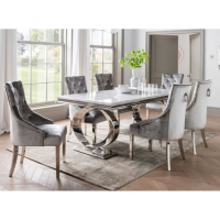 Selene Modern White Marble and Polished Chrome Metal 200cm Large Kitchen Dining Room Table 8 Seater