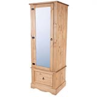 Corona Armoire Wax Finish Wood Narrow Single 1 Door 1 Drawer Wardrobe 187.7cm Tall