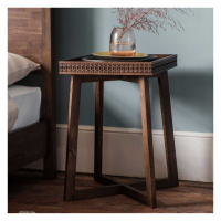 Modern Mixed Timber Rectangular Bedroom Dark Brown Bedside Table 66x46cm