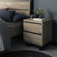 Modern Nightstand Bedside Table Cabinet Weathered Oak 2 Drawers 40cm Wide