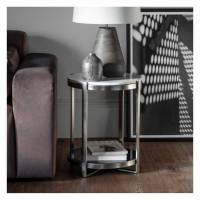 Modern Style Metal And Marble Brushed Chrome Round Living Room Side Table 54.5 x 45cm