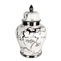 Value Large 41cm White And Silver Ginger Jar