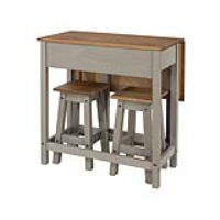 Modern Pine and Grey Painted Drop Leaf Dining Table Set with 2 Stools