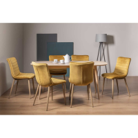 Modern Scandi Oak 6 Seater Dining Table Set 6 Mustard Yellow Velvet Chairs