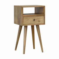 Modern 1 Drawer 1 Open Shelf Mango Wood Oak Finish Petite Bedside Table Cabinet