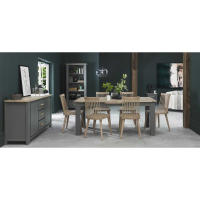 Oakham Dark Grey And Scandi 6 8 Seater Dining Table And 6 Ilva Spindle Chairs in Scandi Oak