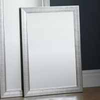 Rectangular Silver Textured Bevelled Modern Wall Mirror H106 x W75cm