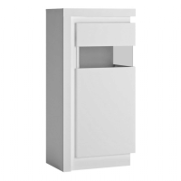 Modern White and High Gloss Narrow Display Cabinet (RHD) with LED lighting 123x58cm