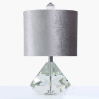 38. 5cm Crystal Diamond Table Lamp With 9inch Grey Velvet Shade