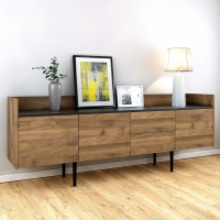 Modern Large Wide Walnut and Black 3 Door Living Room Sideboard 73.2 x 195.5cm
