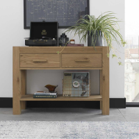 Turin Light Oak Wood 2 Drawer Medium Console Hall Table With Lower Shelf 78 x 110cm