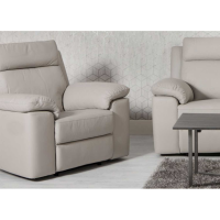 Modern Grey Putty Leather Single Seater Fixed Armchair 98 x 107cm