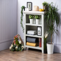 Modern Grey Painted Low Small Open Bookcase Chalked Oak Top 90x80x32cm