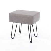 Soft Furnishings Grey Fabric Upholstered Rectangular Stool With Black Metal Legs