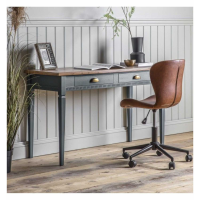French Storm Grey Painted Oak Parquet Top 2 Drawer Console Table Desk With 130cm Wide