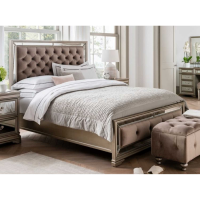 Modern Buttoned Taupe Velvet 6ft Super King Size Bed with Mirror Panel 180cm