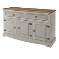 Corona Industrial 3 Doors 2 Drawer Medium Wide Solid Pine Grey Painted Sideboard 132cm