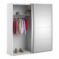 Modern White Mirrored Glass Sliding 2 Door Double Bedroom Wardrobe 200.4 x 182.4cm