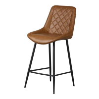 Tan Brown Faux Leather Kitchen Breakfast Bar Chair Stool Black Metal Legs With Footrest