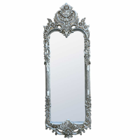 Rococo Antique Style Silver Tall Slim Decorative Ornate Carved Wall Mirror