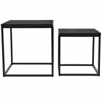 Black Iron Nest of 2 Side Tables in Ebony Black Finish with Galaxy Slate Tops