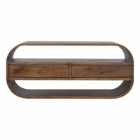 Modern Style Mango Wood 2 Drawer 2 Slot Chestnut Finish Curved Edge Media Unit 40 x 90cm