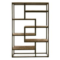 Industrial Tall Bookcase with 7 Mango Wood Shelves in Natural Metal Frame 180x120cm