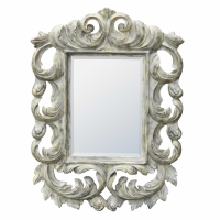 Baroque Flourish Carved Distressed Grey Painted Bevelled Wall Mirror
