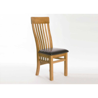 Solid Oak Carved Slat Back Kitchen Dining Room Chair Black Faux Leather Seat