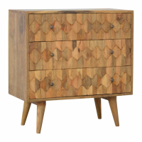Scandinavian Style Mango Wood Pineapple Bedroom Chest of 3 Drawers 77x75cm