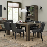 Dark Oak 6 to 8 Seater Extending Dining Table Set 6 Dark Grey Faux Leather Chairs